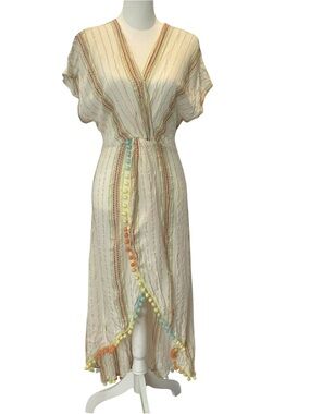 America & Beyond Boho Pom Pom Cover Up Dress S Coastal Resort Beachcore